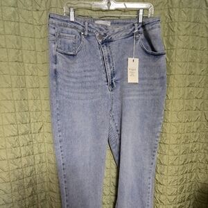 Risen 3XL raw edge jeans with offset button. New with tags!